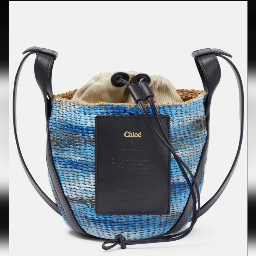 Chloe Tie-dye linen and raffia bucket bag